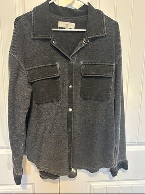 Thread & Supply Charcoal Gray Ribbed Button-Up Jacket